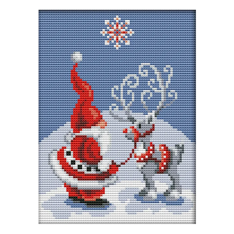 Art Santa Claus Elk 14CT Printed Cross Stitch Kits (18*22CM) fgoby