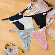 Akayes Women Sexy Panties Screw Thread Cotton Thongs Female Thin Belt G-strings Underwear Soft Breathable T-back Solid Lingerie