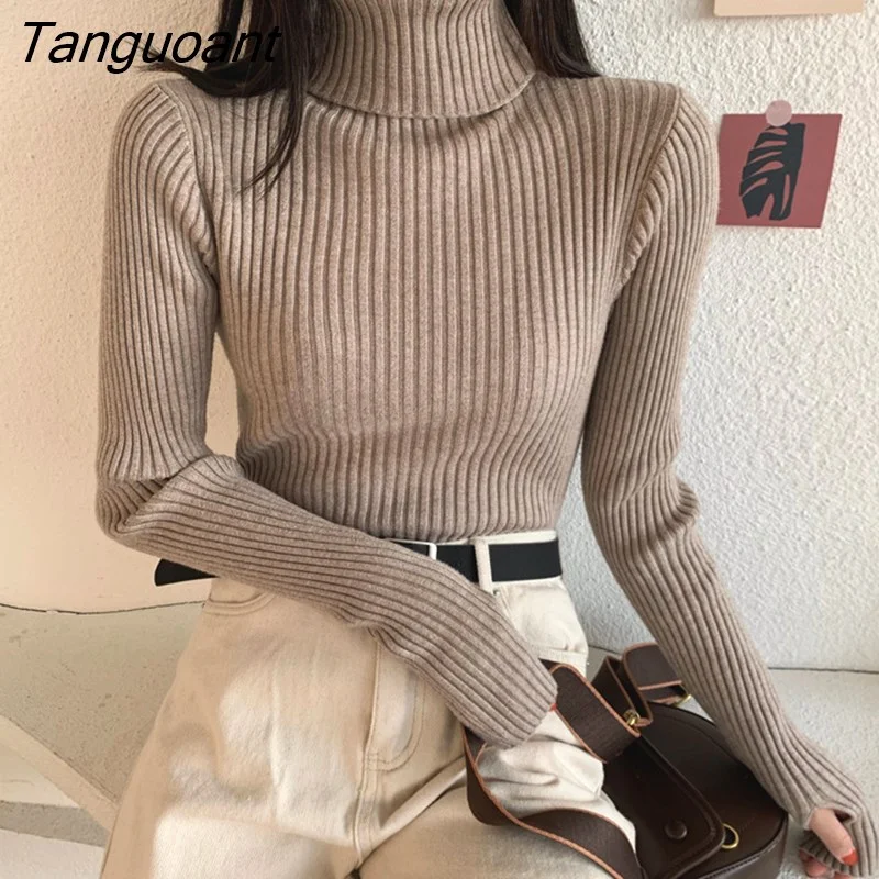 Tanguoant Basic Sweaters Women Slim Knitted Pullover Korean Style Long Sleeve Warm Jumper Autumn Winter Soft Knitwear Pull Tops