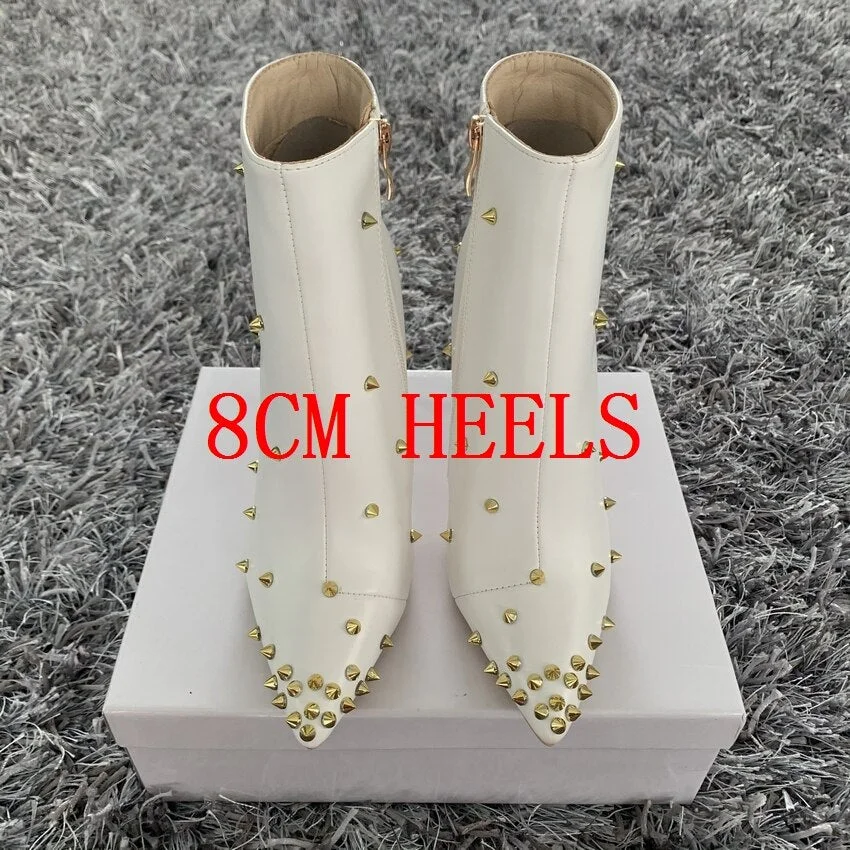 2020 Fashion Women Boots 10cm High Heels Rivets Ankle Boots Plus Size 42 Thin Heels Winter Boots Stiletto PU Leather Black Shoes