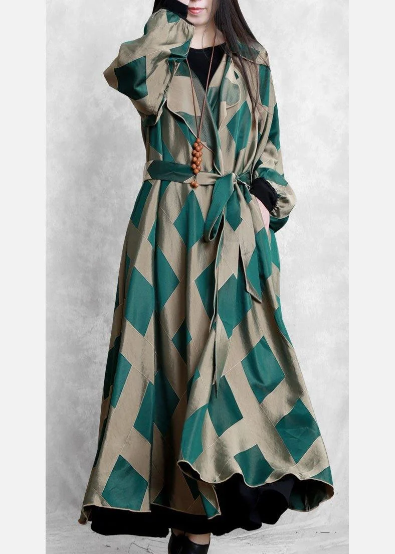 French green plaid fine clothes For Women Work Outfits Notched tie waist coat