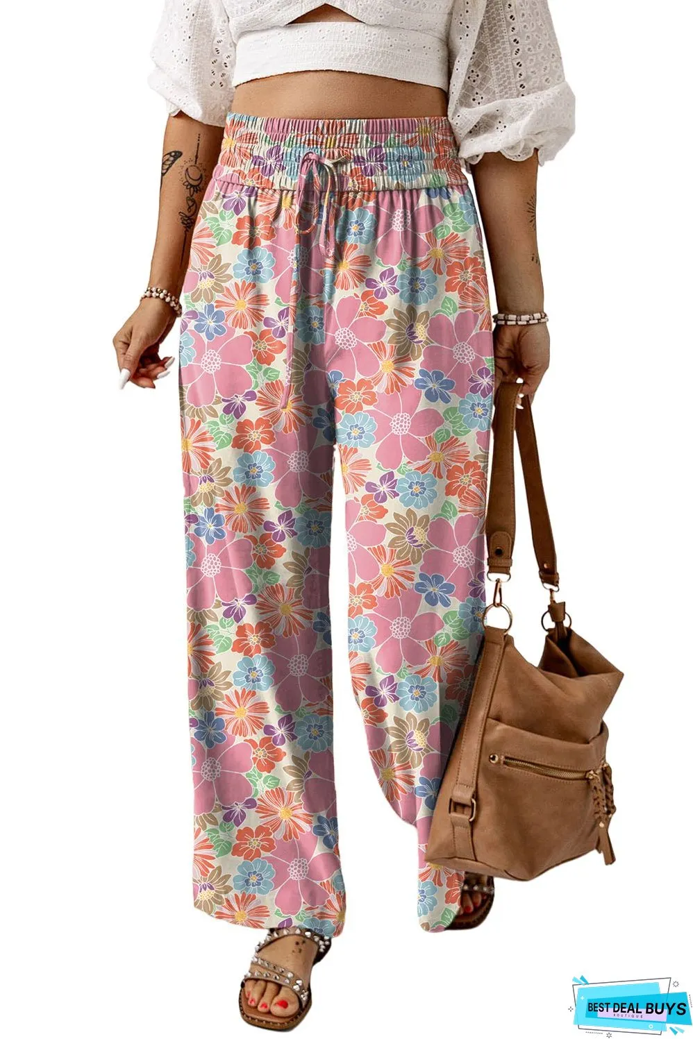Floral Smocked Waist Loose Pants