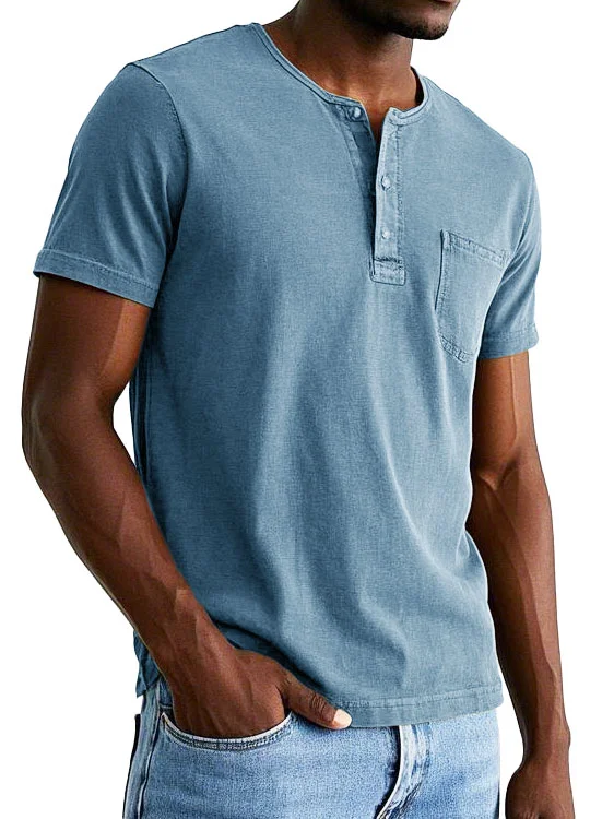 Men's Fashion Casual Retro Distressed Short Sleeve Pocket Henley