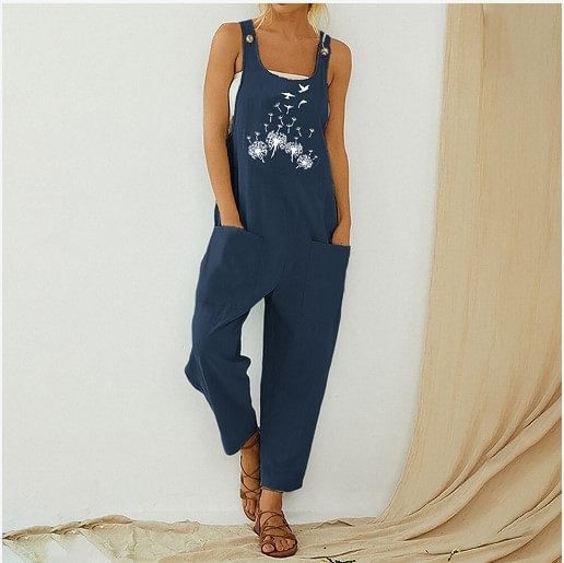 Vintage Abstract Print Ladies Suspender Jumpsuit