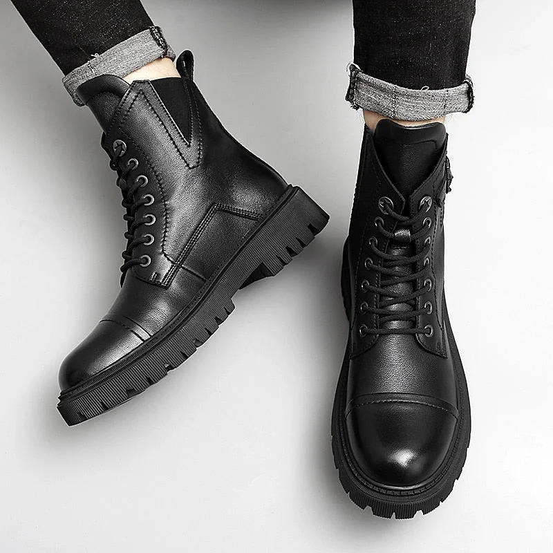 Punk Ankle Boots Mens Warm Comfortable Wear-resistant Sole Shoes Man Winter Motorcycle Boots Back Zip Male Walking Boots New