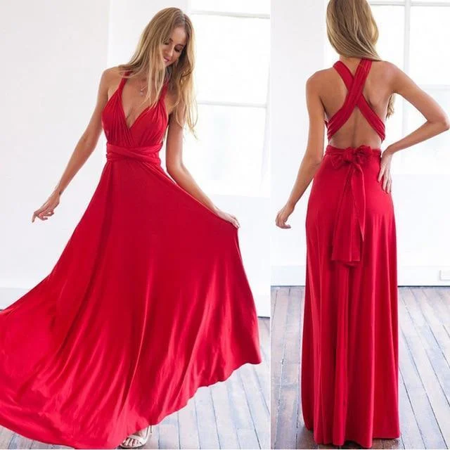 Women Wrap Convertible Boho Maxi Red Bandage Long Bridesmaids Infinity Dress