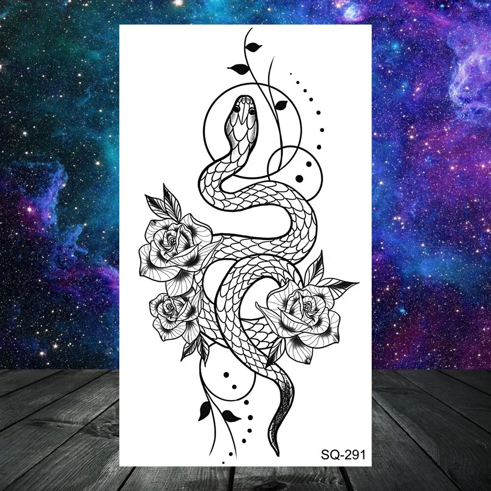 Sdrawing Seahorse Whale Temporary Tattoos For Women Men Cross Anchor Skeleton Thorns Elephant Fake Tattoo Fashion Tatoos Paper