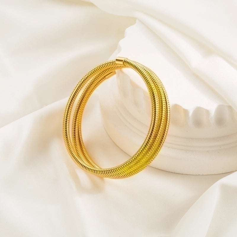 Retro Streetwear Solid Color Stainless Steel Plating 18k Gold Plated Bangle