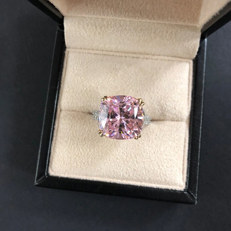 100% 925 Sterling Silver Sparkling Square Pink Yellow White High Carbon Diamond Wedding Rings For Women  Fine Jewelry Gift