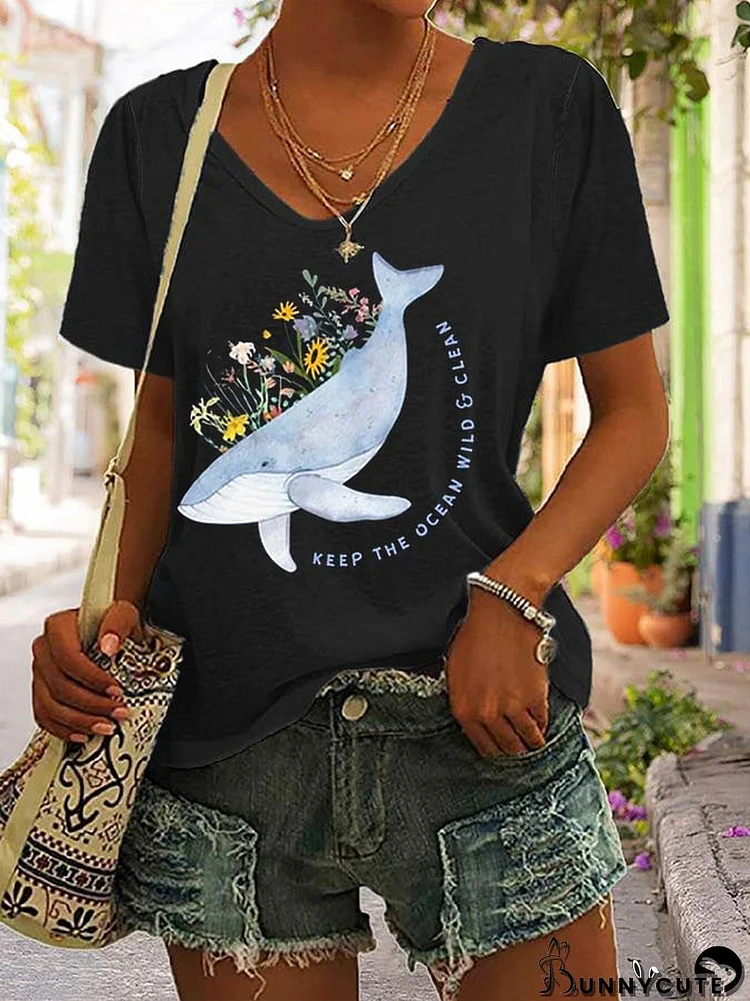 Women's Keep The Ocean Wild And Clean Whale V-Neck Tee