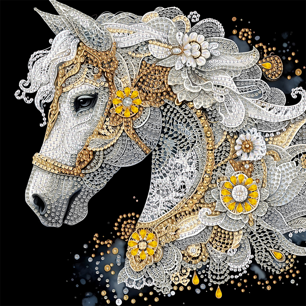 Gorgeous White Horse 30*30cm(canvas) special shaped drill diamond painting