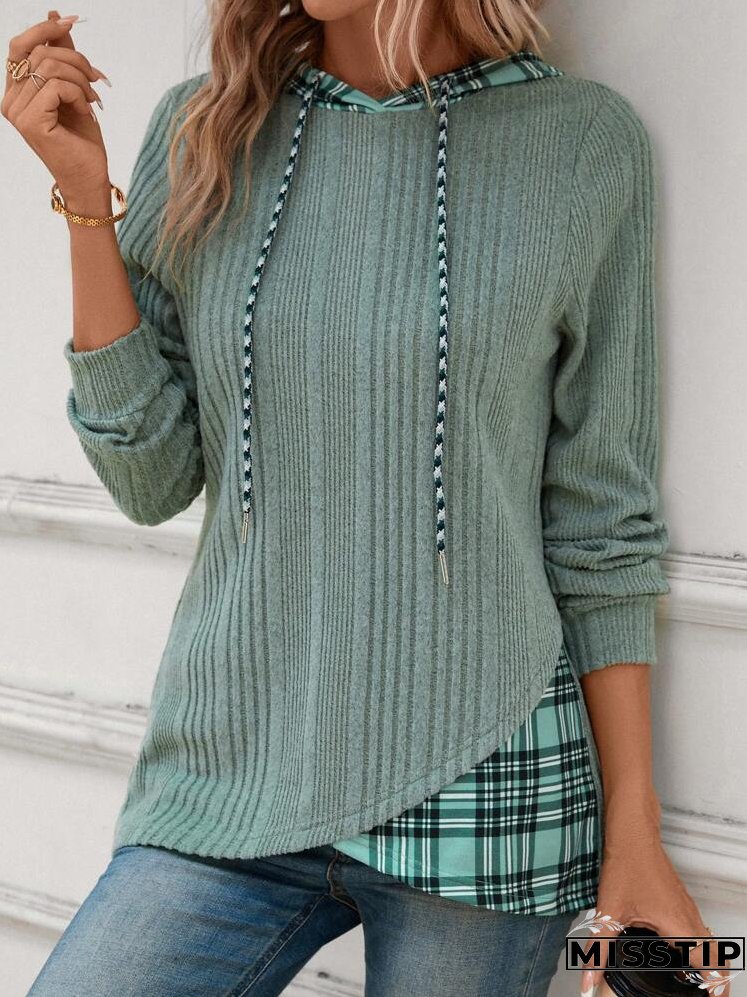 Plaid Print Drawstring Hoodie