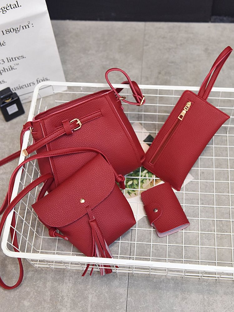Four Pieces Bags Plain Pu Crossbody Bag
