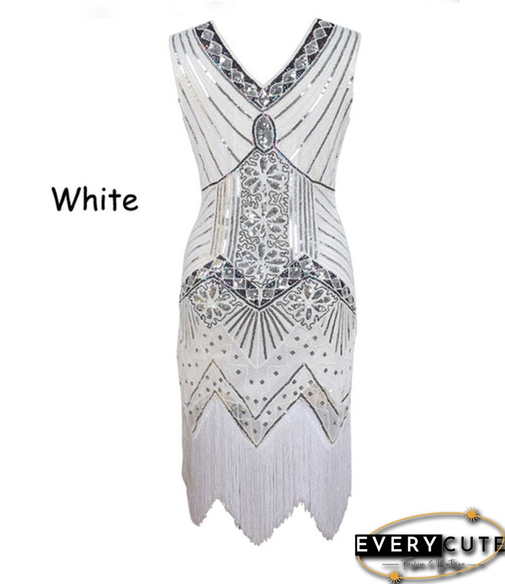 Vintage Dress Great Gatsby Dress 1920S Sequin Flapper Evening Dress Prom Tassel Hem Dress