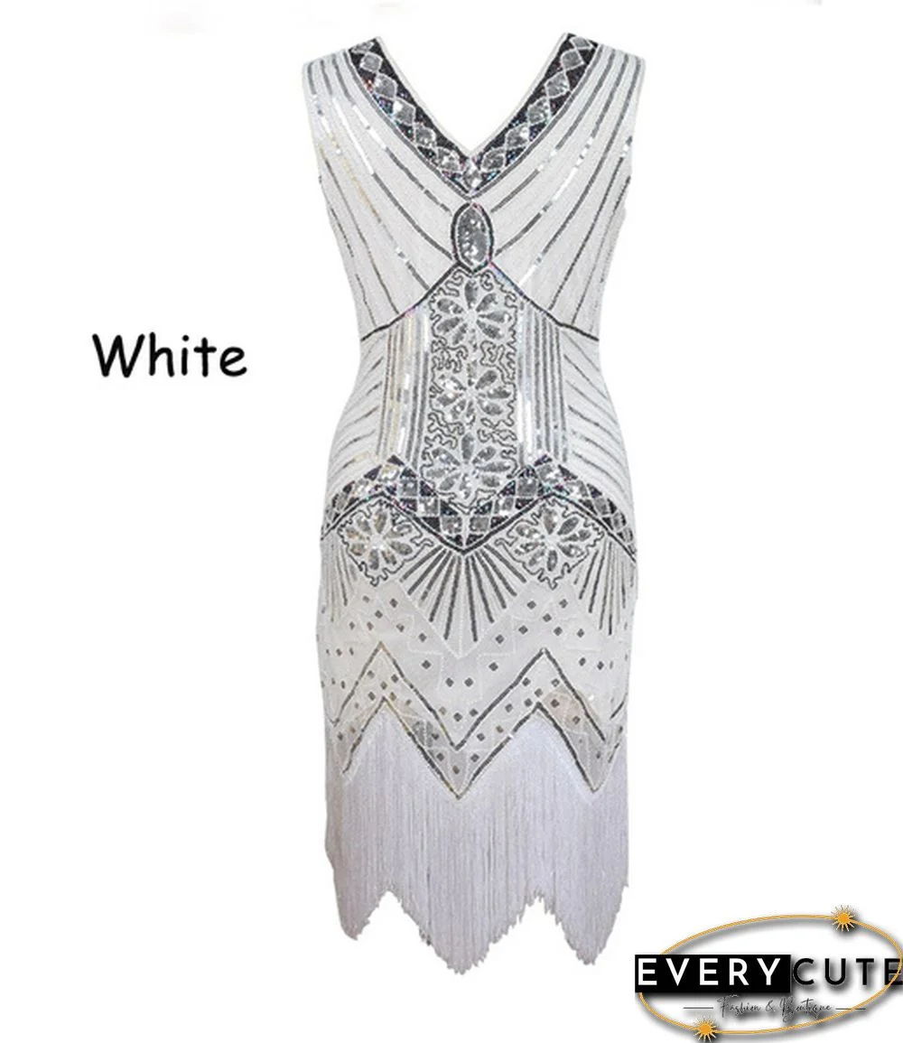 Vintage Dress Great Gatsby Dress 1920S Sequin Flapper Evening Dress Prom Tassel Hem Dress