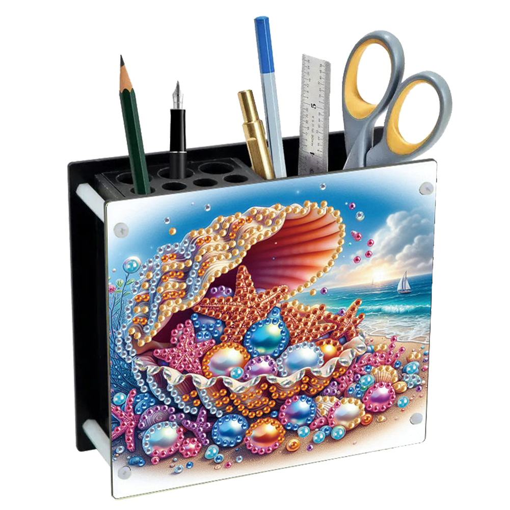 Acrylic Special Shape Seaside DIY Diamond Painting Pen Holder for Home Study