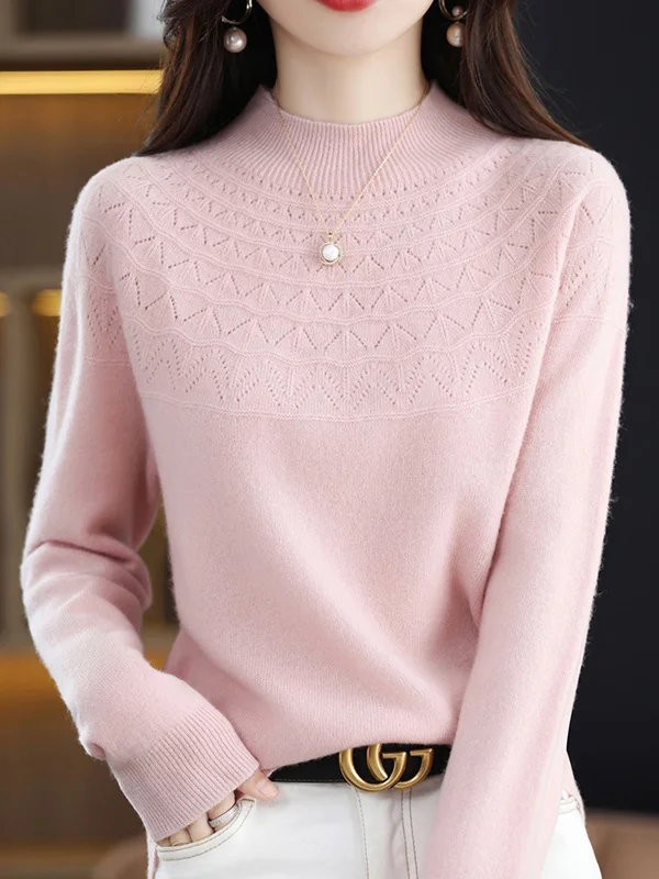 Casual Roomy Long Sleeves Pure Color Half Turtleneck Sweater Tops