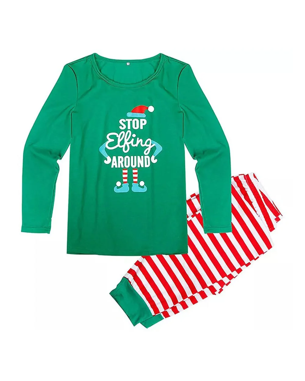 Green Santa Red Striped Christmas Pajamas