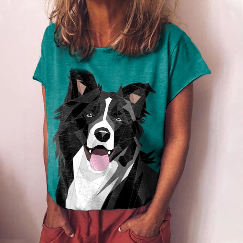 Casual Collie Dog Print Short Sleeve T-Shirt