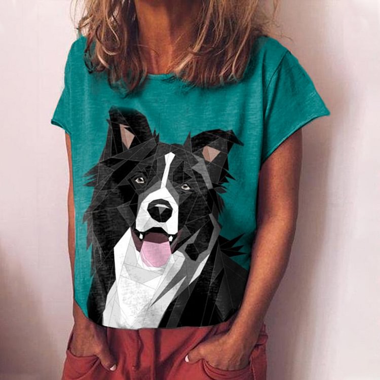 Artwishers Casual Collie Dog Print Short Sleeve T-Shirt
