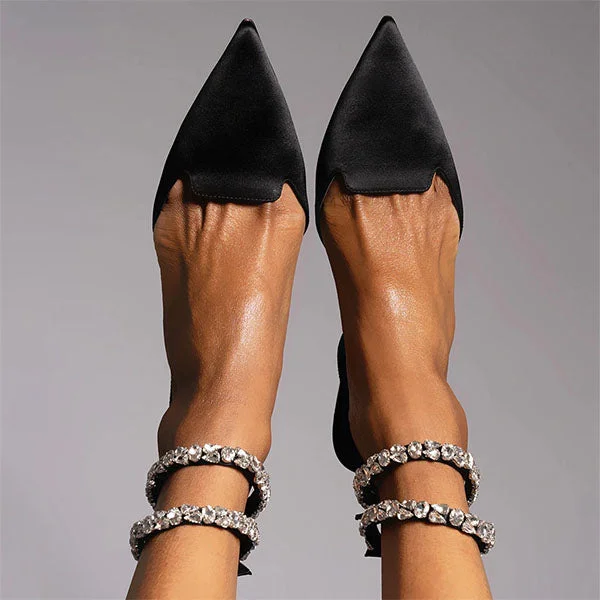 Patent Leather Pointed Toe Adjustable Ankle Strap Flats