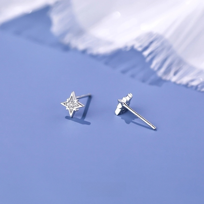 1 Pair 925 Sterling Silver Star Ear Studs