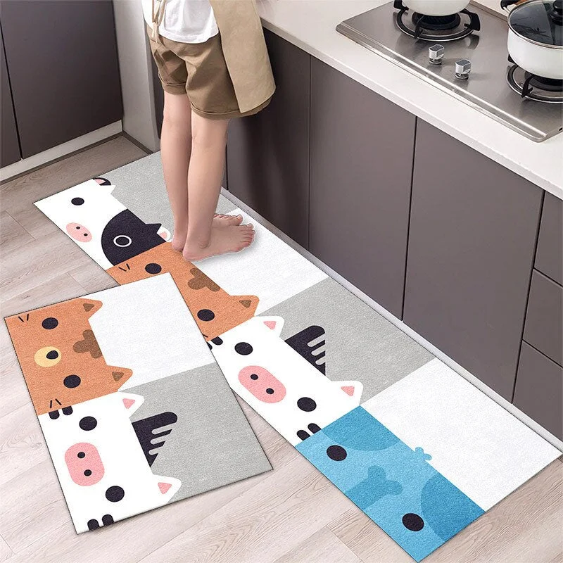 New Geometric Kitchen Mat Home Light Luxury Entrance Doormat Living Room Sofa Floor Long Mats Bathroom Door Anti-Slip Floormat