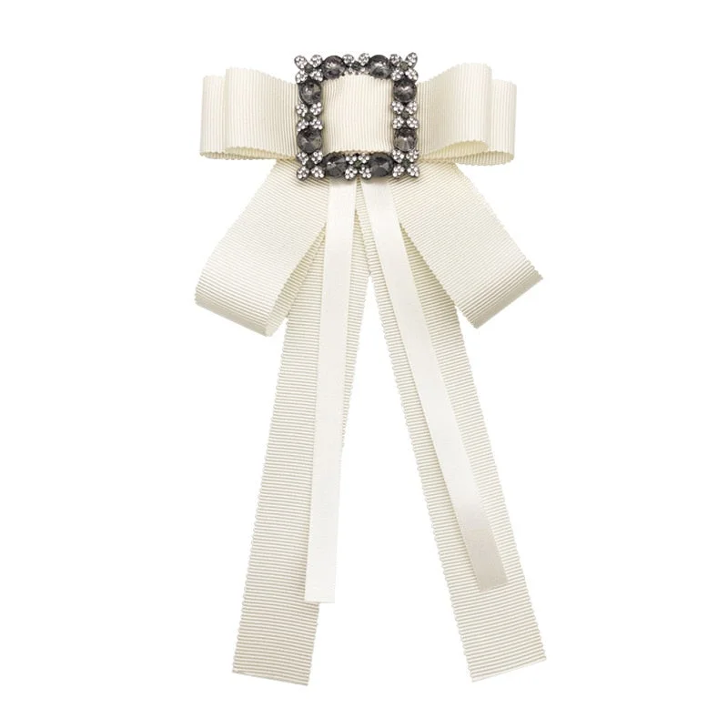 Fashion Ribbon Bow Tie High-end Women's Korean Style Plum Blossom Rhinestone Brooch Shirt Collar Flower Accessories