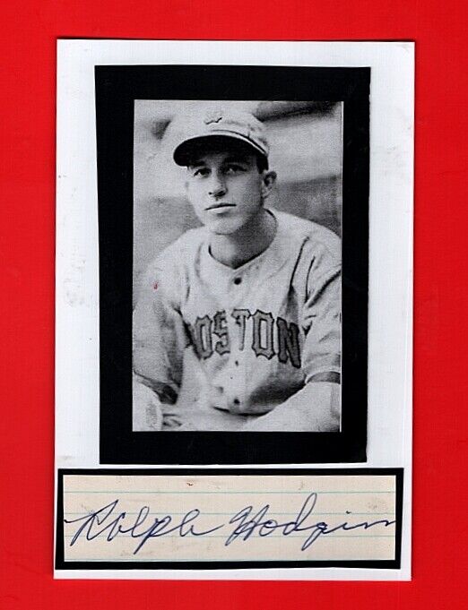 1939 RALPH HODGIN-BOSTON BRAVES VINTAGE AUTOGRAPHED CUT W/ Photo Poster painting-(d.2011)