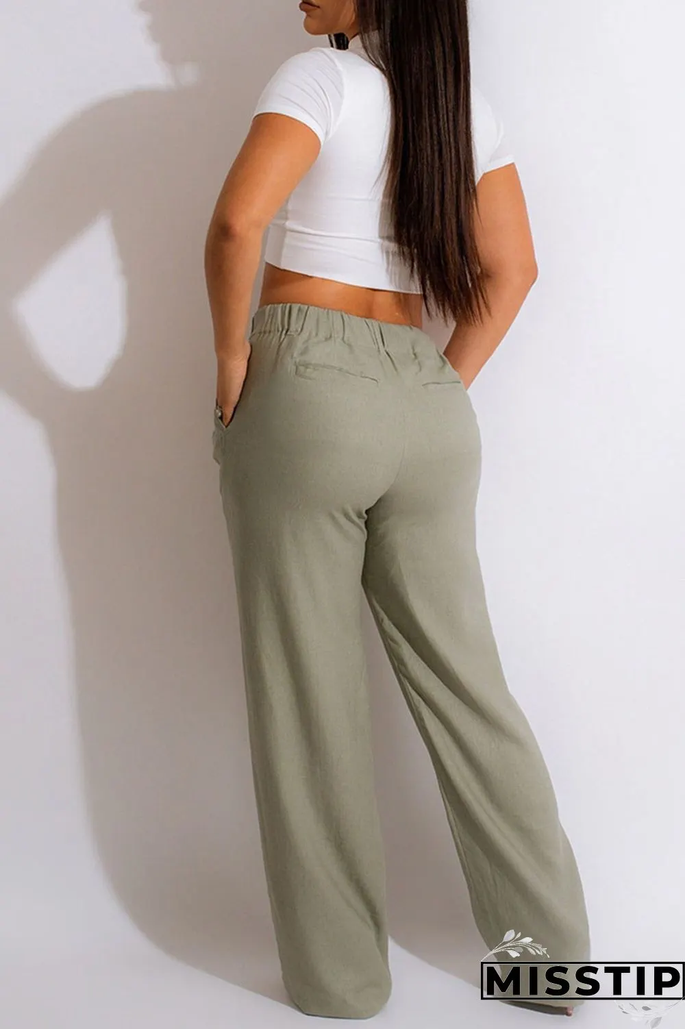 Purple Casual Solid Patchwork High Waist Straight Solid Color Bottoms