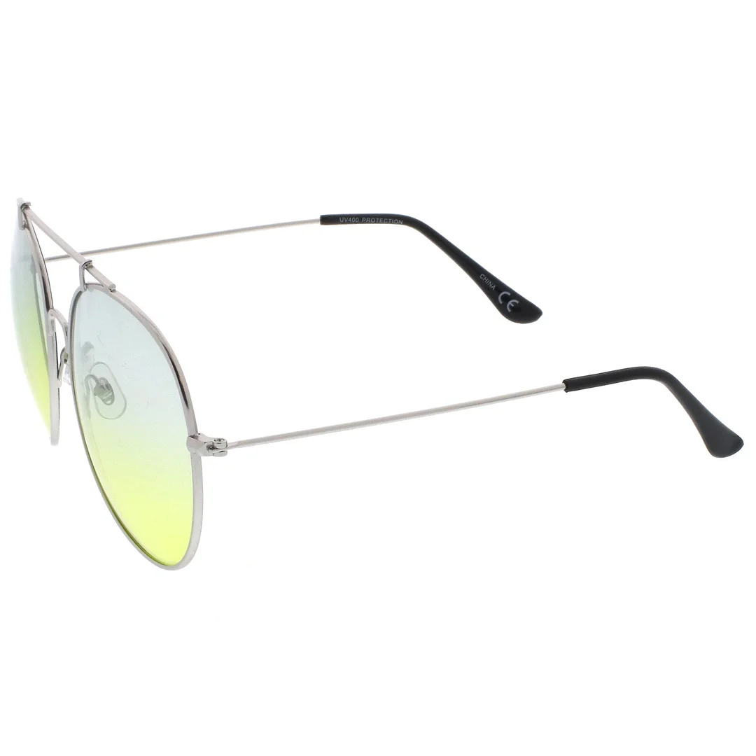 Oversize Metal Double Nose Bridge Slim Arms Gradient Round Lens Aviator glasses 64mm