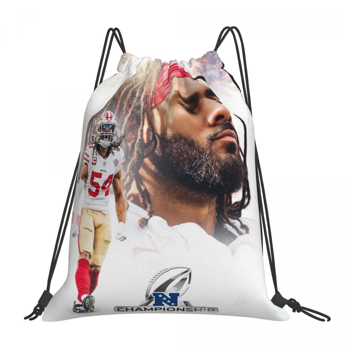 San Francisco 49ers Championship Fred Warner Foldable Sports Gym Drawstring Bag