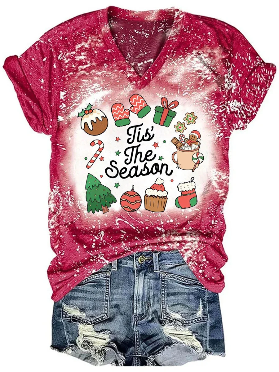 Tis' The Season Tie Dye V-neck T-shirt