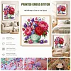Peony Sweetpea Full 18CT 2 Strands DIY Stamped Cross Stitch Kits for Beginners Adults Home Wall Decor Cross Stitch Art and Crafts Kits 25x25cm