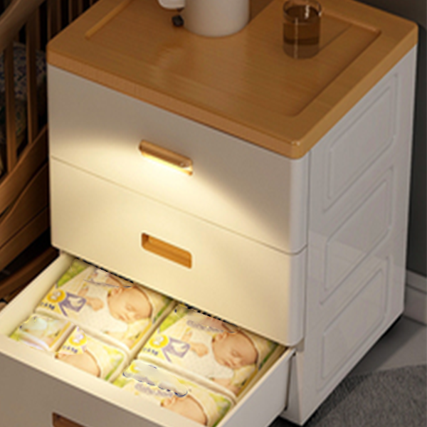 Simple Multi-Layer Thickened Plastic Bedside Table With Induction Lamp