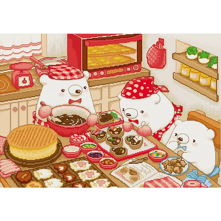 Spring Brand - Little White Bear Cooking 11CT Stamped Cross Stitch 78*59CM(69 Colors)
