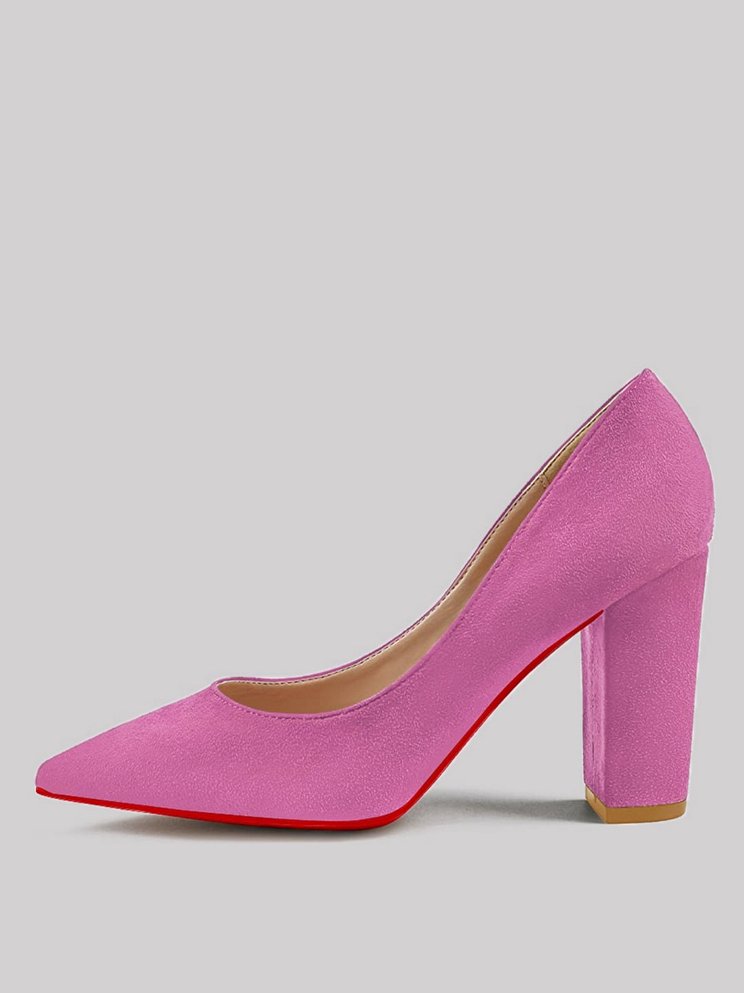 90mm Women Chunky Heels Red Bottom Shoes Comfortable Middle Block Hee Suede Pumps