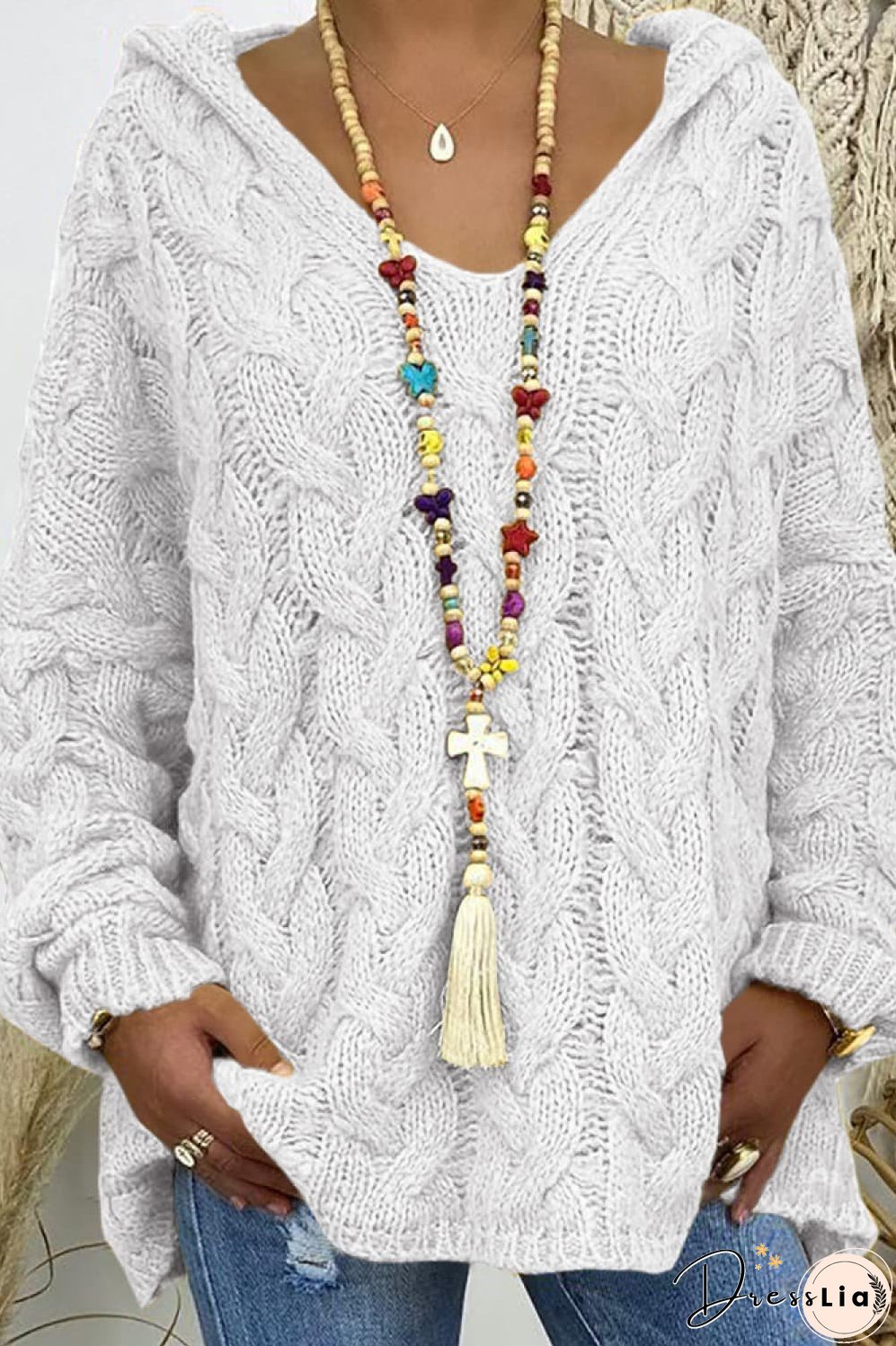 Cable-Knit Hooded Sweater