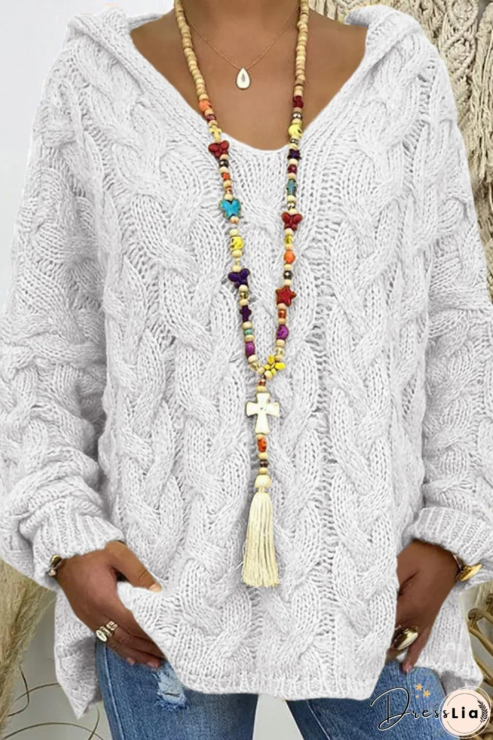 Cable-Knit Hooded Sweater