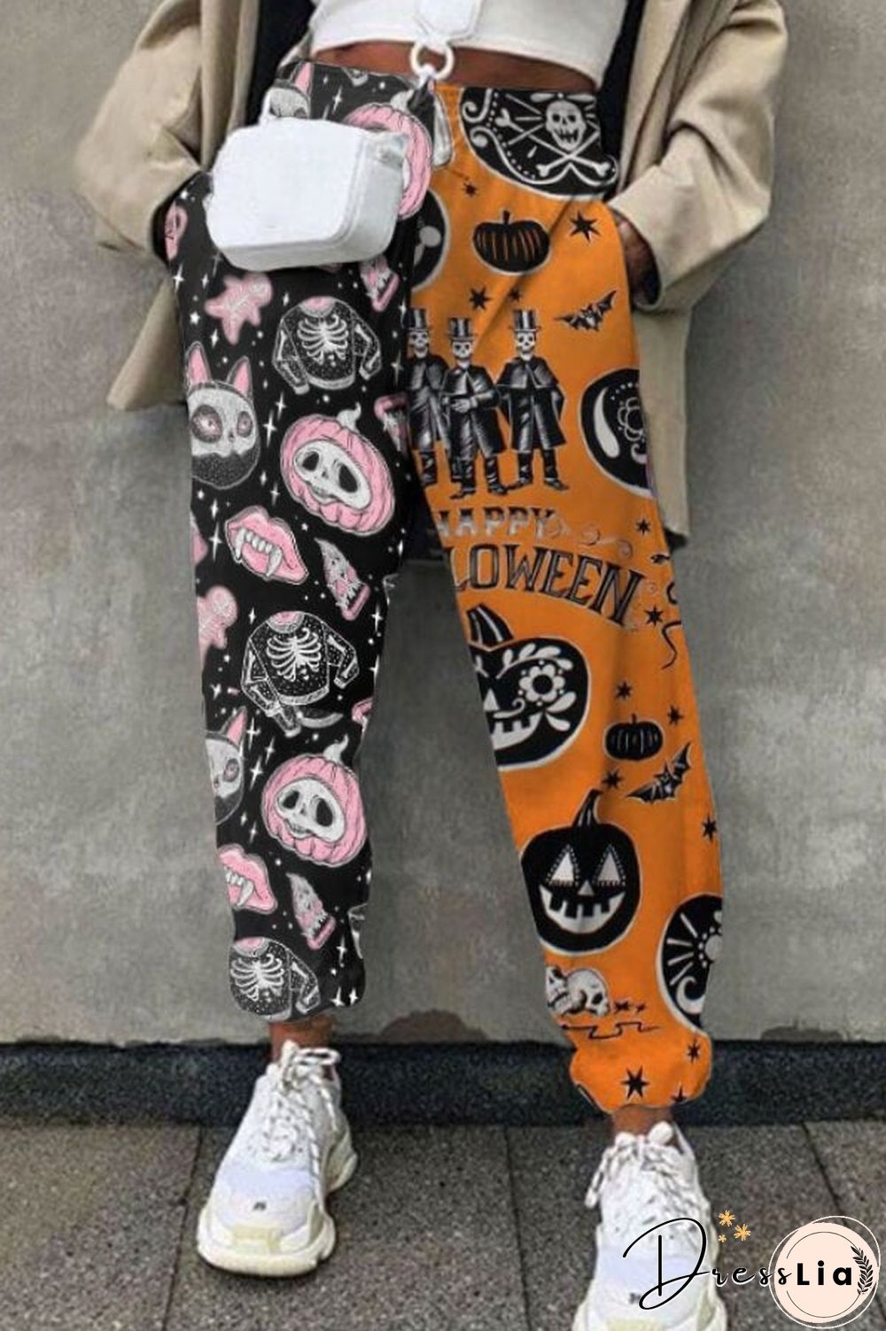 Fashion Halloween Print Patchwork Trousers