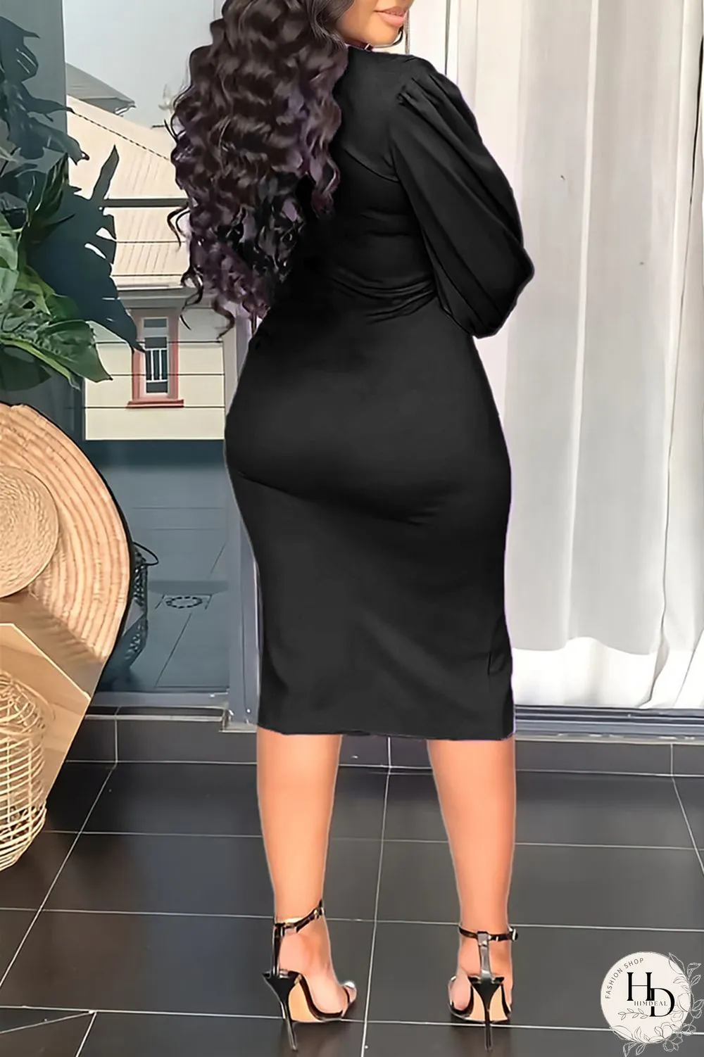 Blue Fashion Casual Solid Split Joint Slit V Neck Long Sleeve Dresses