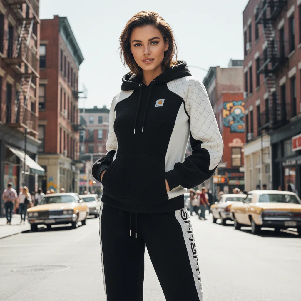 Ladies' Black And White Diamond-pattern Patchwork Suit