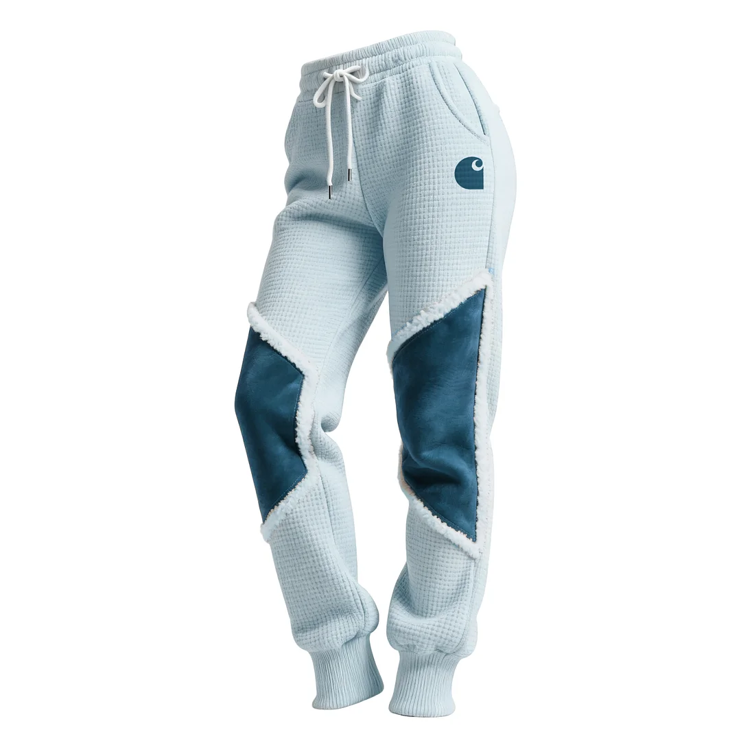 Women's Retro Western Waffle Contrast Suede Track Pants