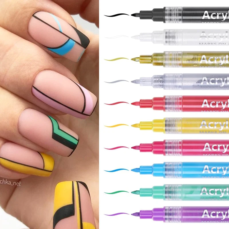 1 Pc Summer Neon Nail Art Drawing Pen Graffiti Nail Acrylic Pen Waterproof Painting Liner DIY 3D Abstract Lines Nail Art Tools-Nail Inspo