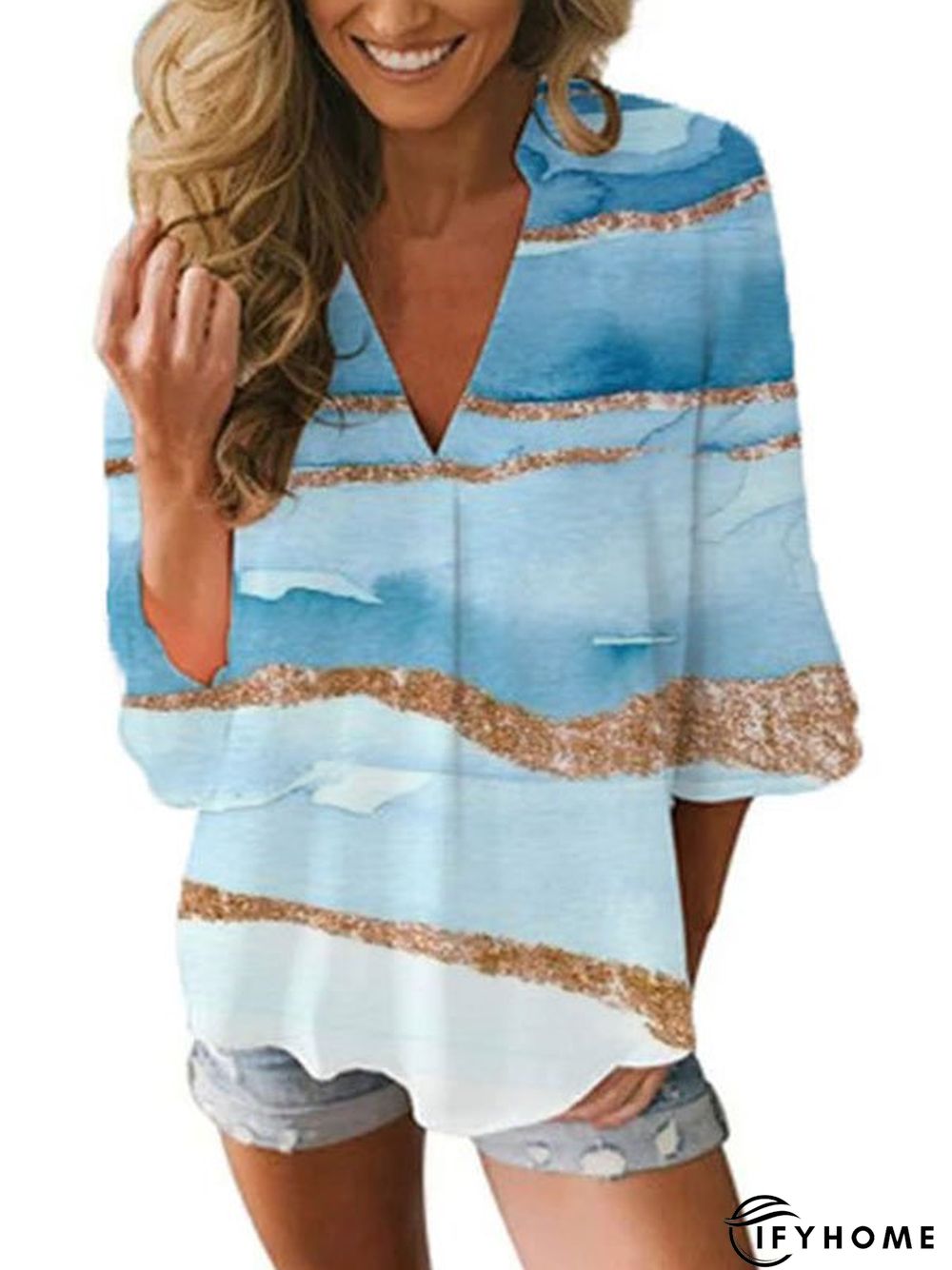 Printed Short Sleeve Casual Top | IFYHOME