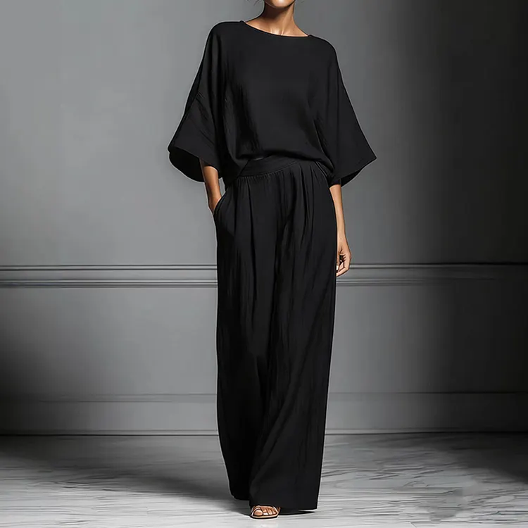 Elegant Bell Sleeved Linen Two-piece Set