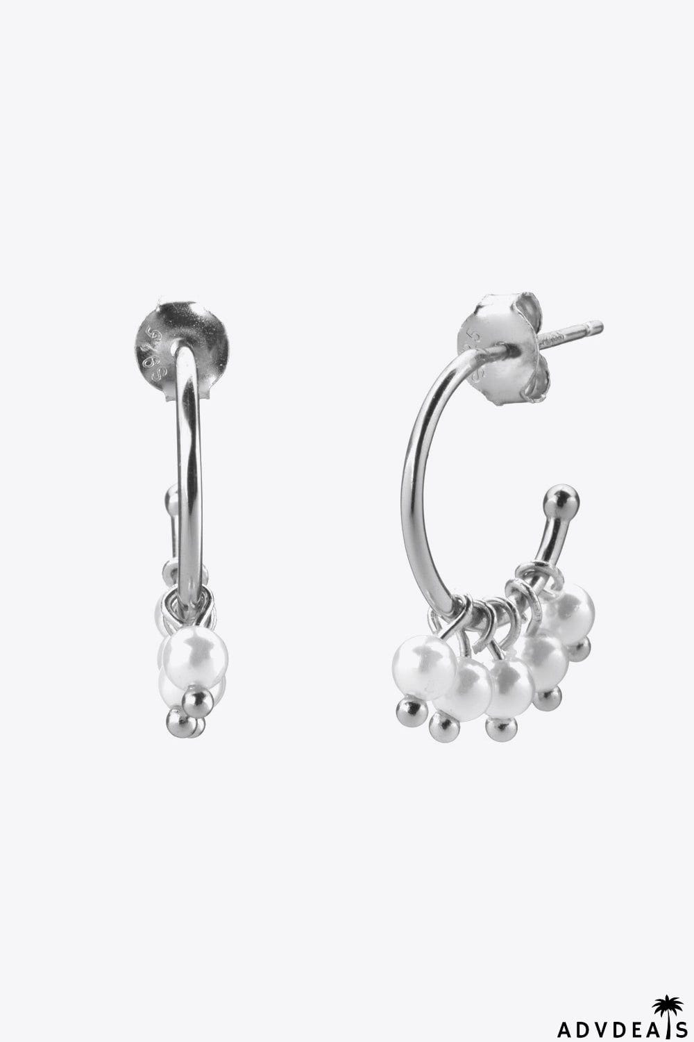 Pearl 925 Sterling Silver C-Hoop Earrings