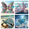 (US Only)4Pcs 30x30cm Beach 5D DIY Special Shape Crystal Partial Diamond Painting Kit