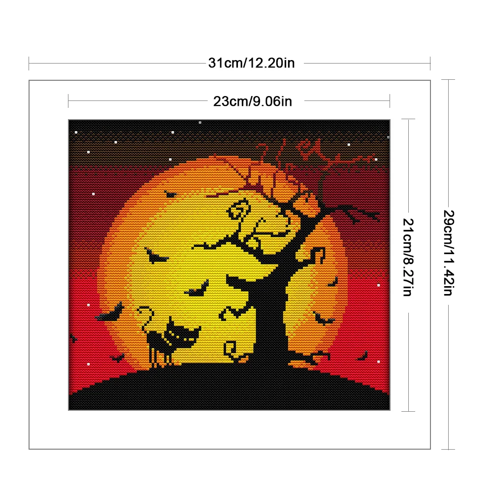 14CT Full Stamped Cross Stitch - Halloween(Canvas|31*29CM)
