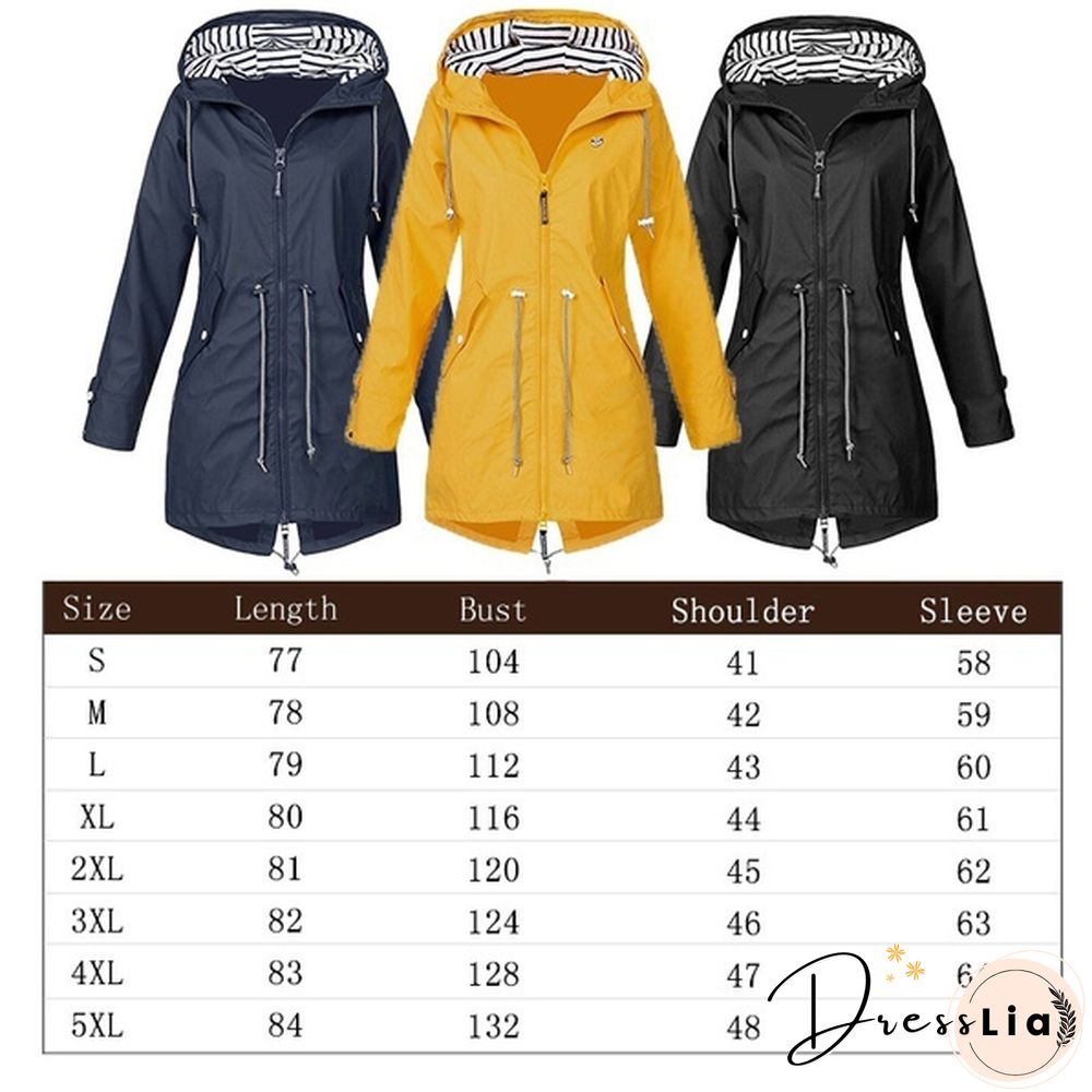 Women Fashion All Seasons Outdoor Waterproof Rain Jacket Casual Loose Plus Size Hooded Windproof Coat Climbing Windbreaker Jacket S-5XL